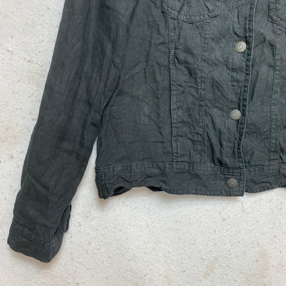 Jones & Co Linen Jacket Womens Medium Black Trucker Button-Down Pocket - Picture 4 of 9